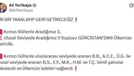 Gürcistan’da Yakalanan Suçlular Türkiye’ye İade Edildi